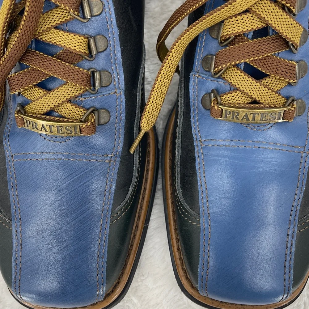 PRATESI MENS SIZE 42  Blue and Black Oxfords with Brown Laces